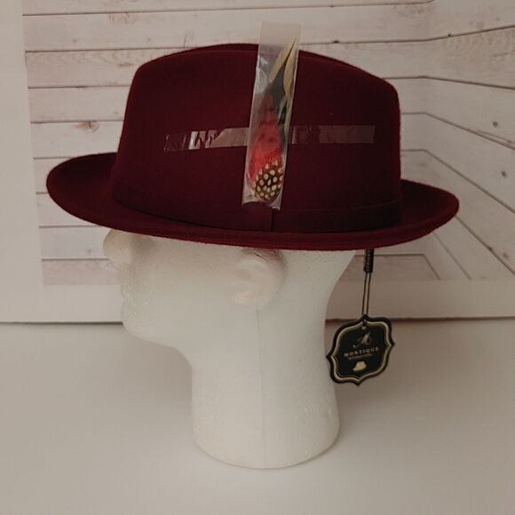 MEN'S MONTIQUE BURGUNDY 100% WOOL FELT 2 1/4" BRIM FEDORA HAT. H62 - Picture 2 of 8